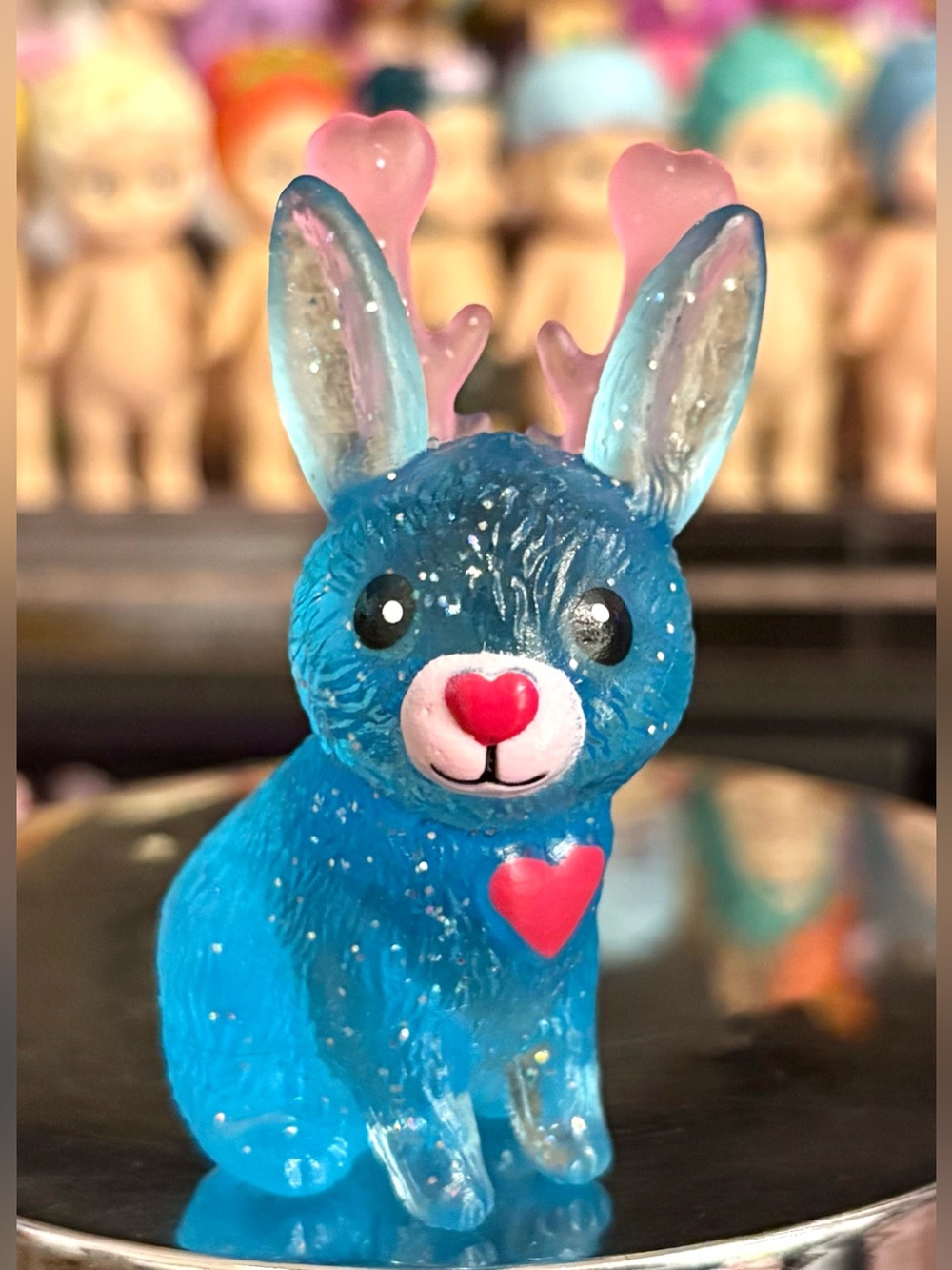 Glitter Jackalope Blue & Pink Heart Love Mini Collectible Toy Figure